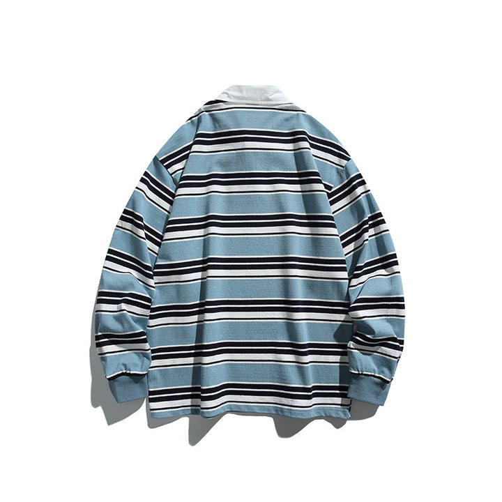 Unisex Oversize-Long Sleeve-Rugby Shirt with Contrast Collar and Distinctive Striped Pattern Mune Fashion