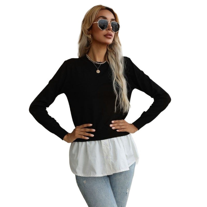 Women Elegant Casual Sweater with Shirt Bottom Mune Fashion