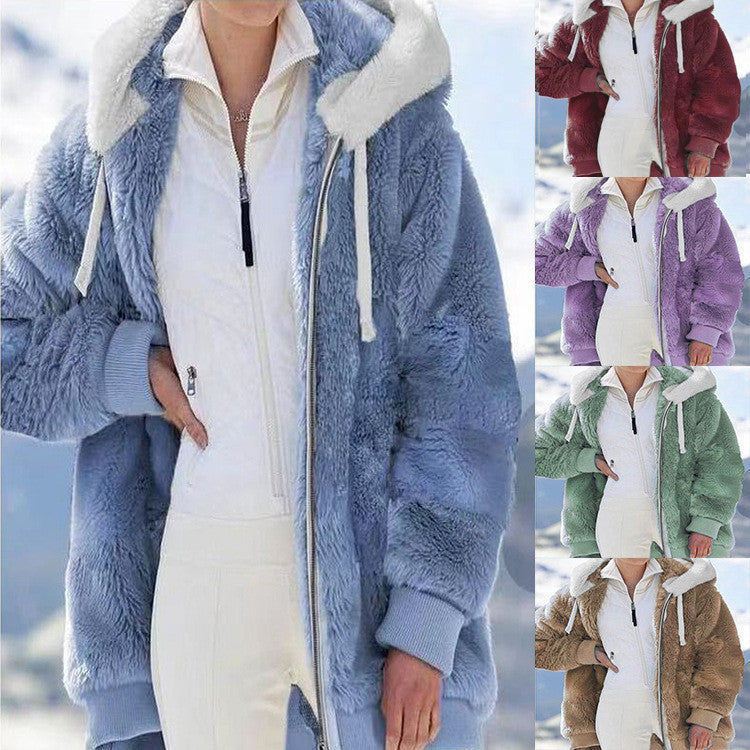 Women's cozy hooded teddy jacket with padded lining and ribbed cuffs Mune Fashion