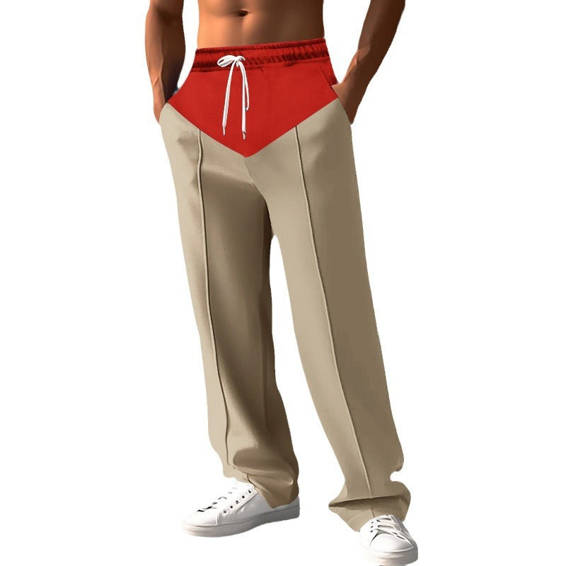 Men's Relaxed-Fit Sweatpants with V-Waist, Drawstring, Side Pockets, and Visible Crease Mune Fashion