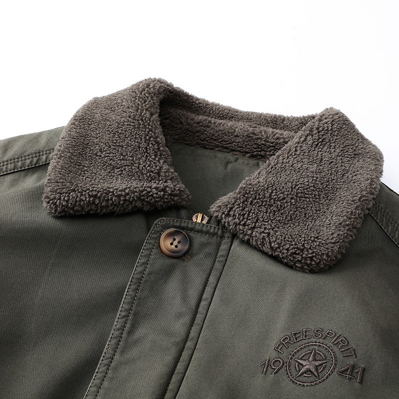 Men's pilot jacket in vintage utility style with teddy inner lining and ribbed cuffs Mune Fashion