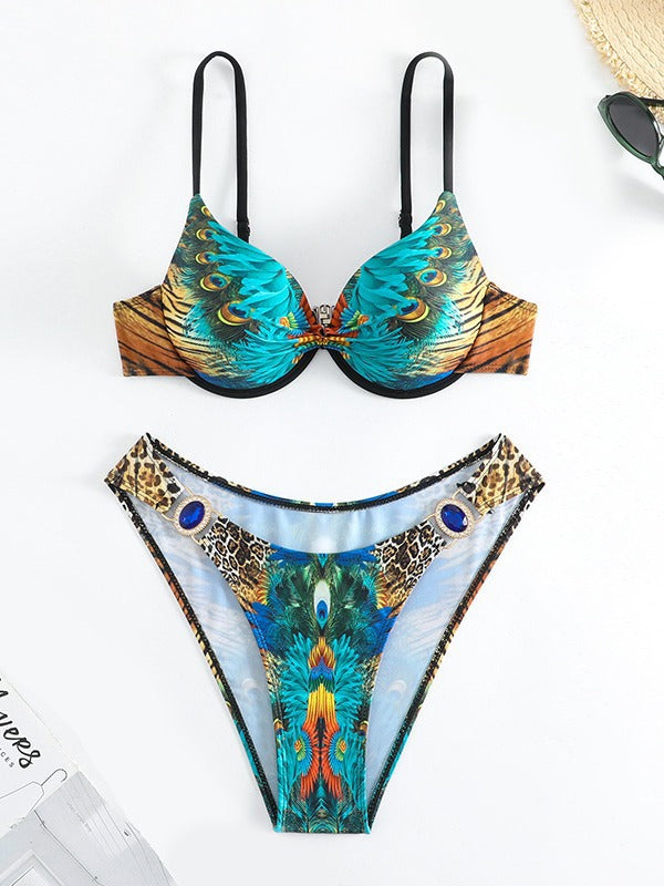 Women's triangle bikini with extravagant feather design and sparkling accents Mune Fashion