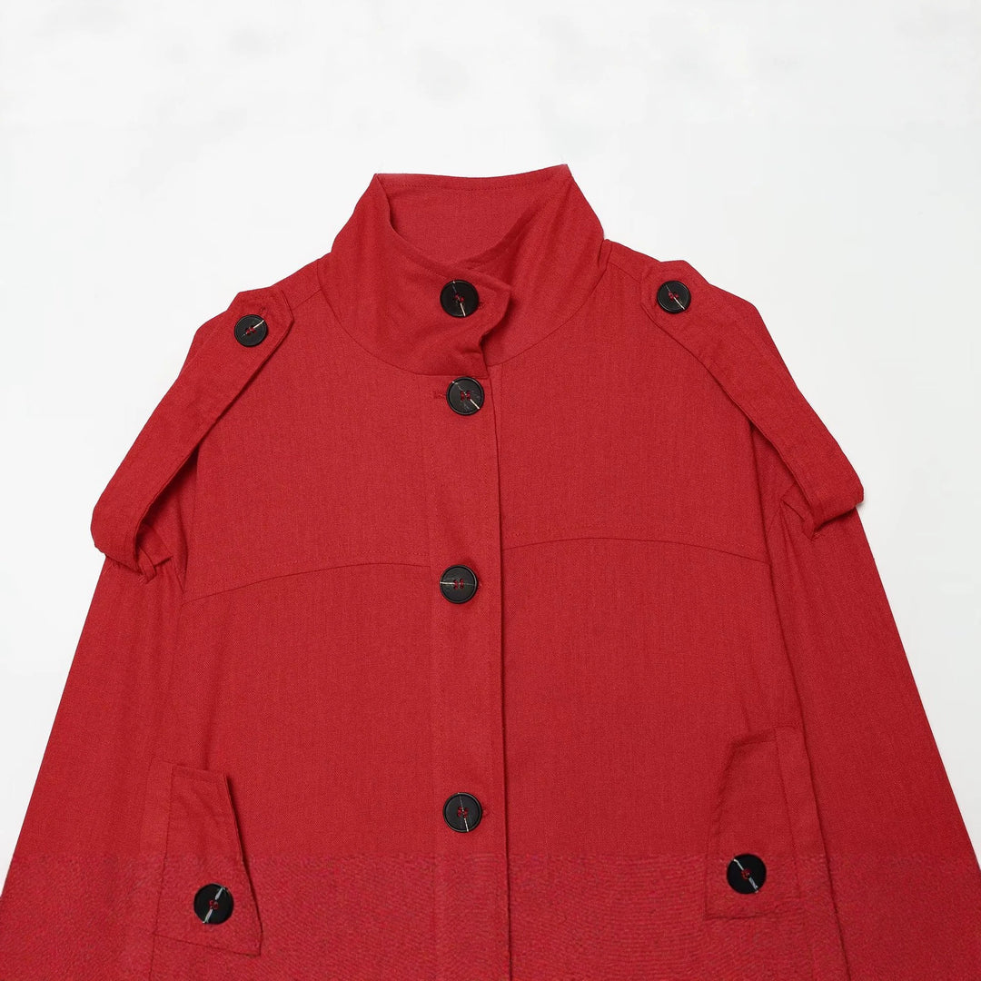 Women's Cropped Transition Jacket in Field Style with Stand-Up Collar and Shoulder Straps Mune Fashion