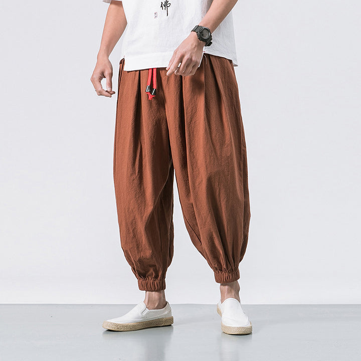 Men's casual linen jogger pants with drawstring, textured surface, and elastic cuffs Mune Fashion