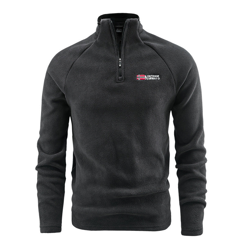 Men's fleece half-zip pullover with high stand-up collar and raglan sleeves Mune Fashion
