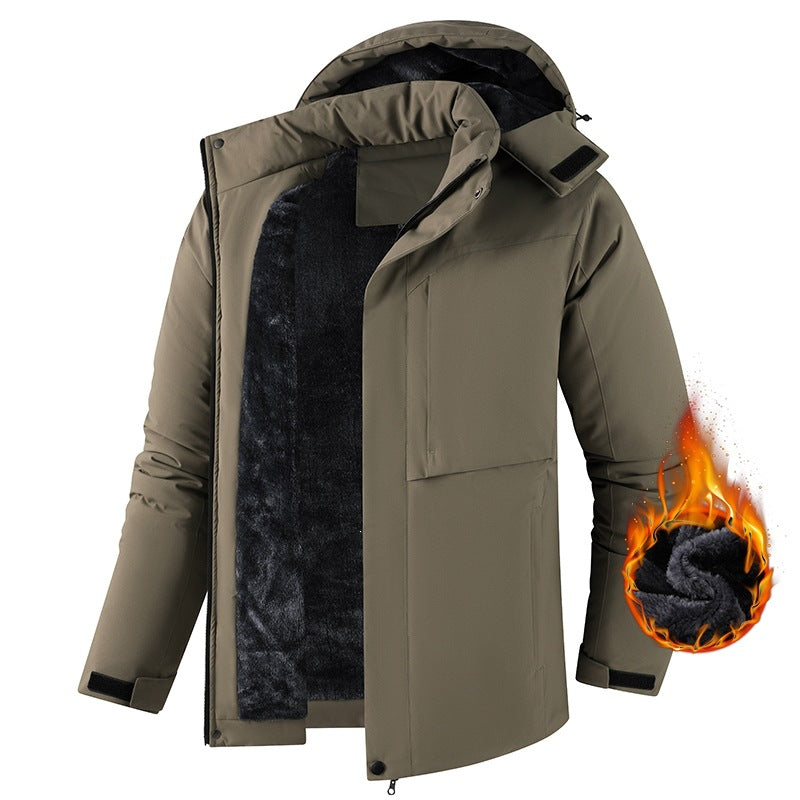 Men's Plush Lined Winter Parka with Hood, Windproof Shell & Concealed Front Placket Mune Fashion