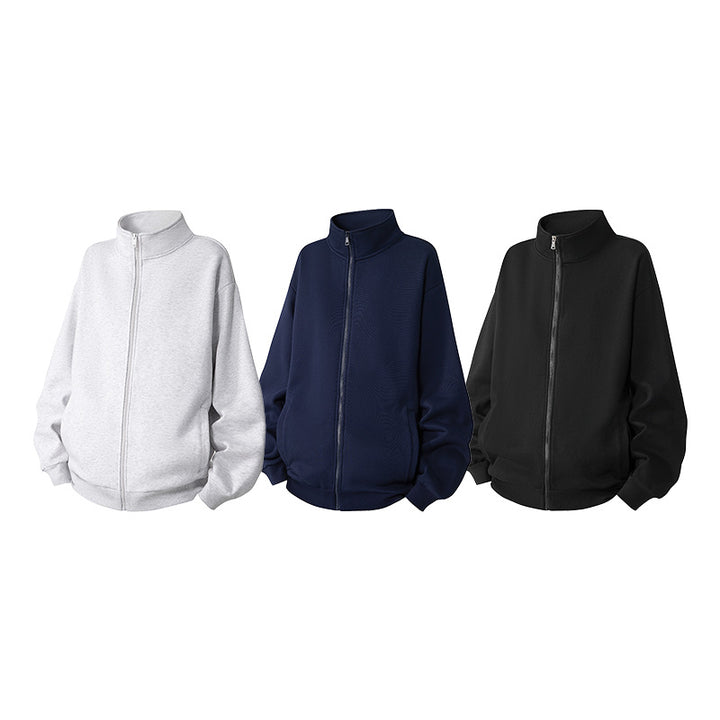 Men's Oversize Sweat Jacket with Stand-Up Collar, Full-Length Zipper and Ribbed Hem Mune Fashion