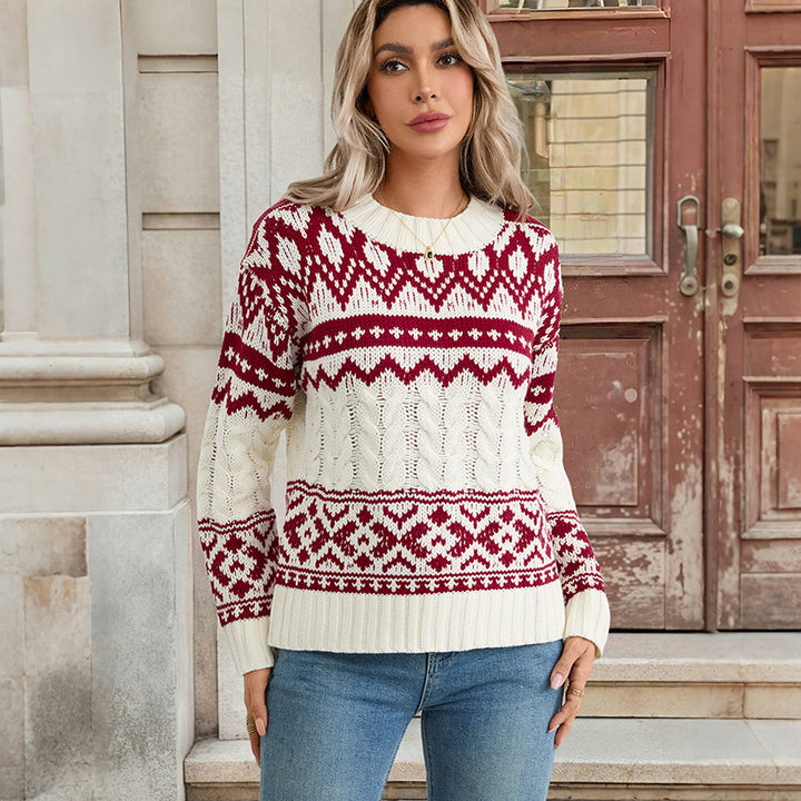 Women’s Norwegian knit sweater with cable pattern and Fair Isle jacquard Mune Fashion