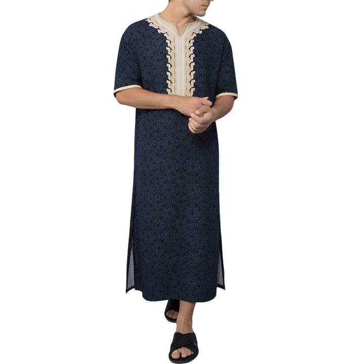 Men's striped Djellaba with decorative chest embroidery and side slit Mune Fashion