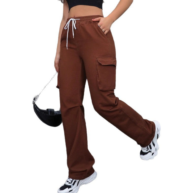 Women's high-waist cargo joggers with wide leg and drawstring Mune Fashion