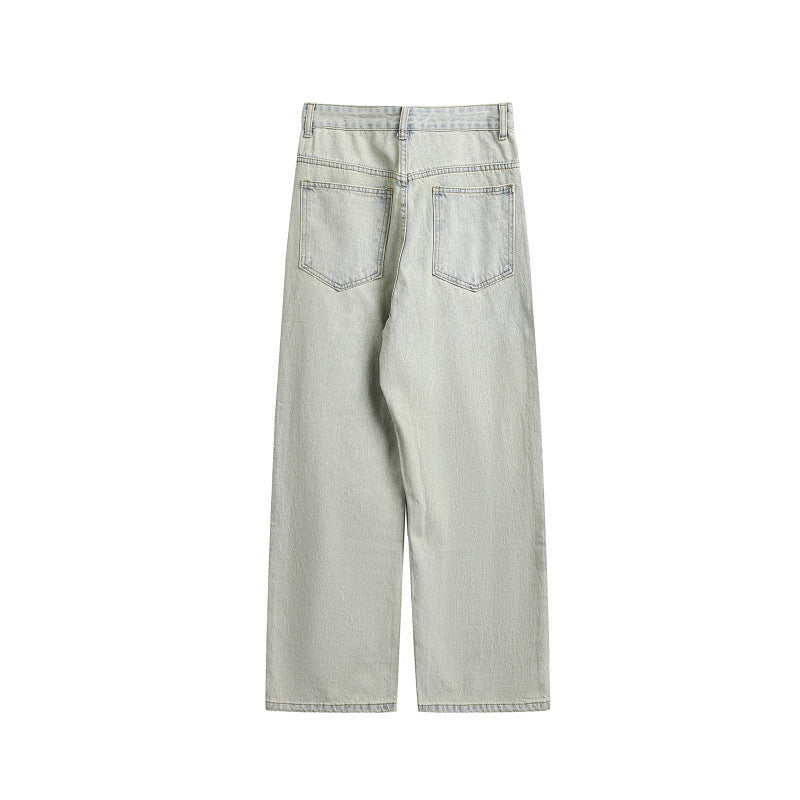 Women's Wide Utility Denim Trousers with Knee Patch, High Waist and Straight Leg Mune Fashion