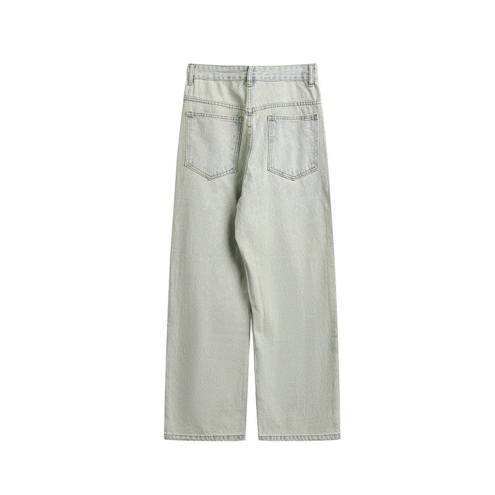 Women's Wide Utility Denim Trousers with Knee Patch, High Waist and Straight Leg Mune Fashion