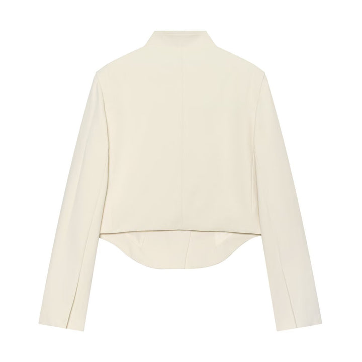 Ladies short blazer with stand-up collar, asymmetrical hem and seam pockets Mune Fashion