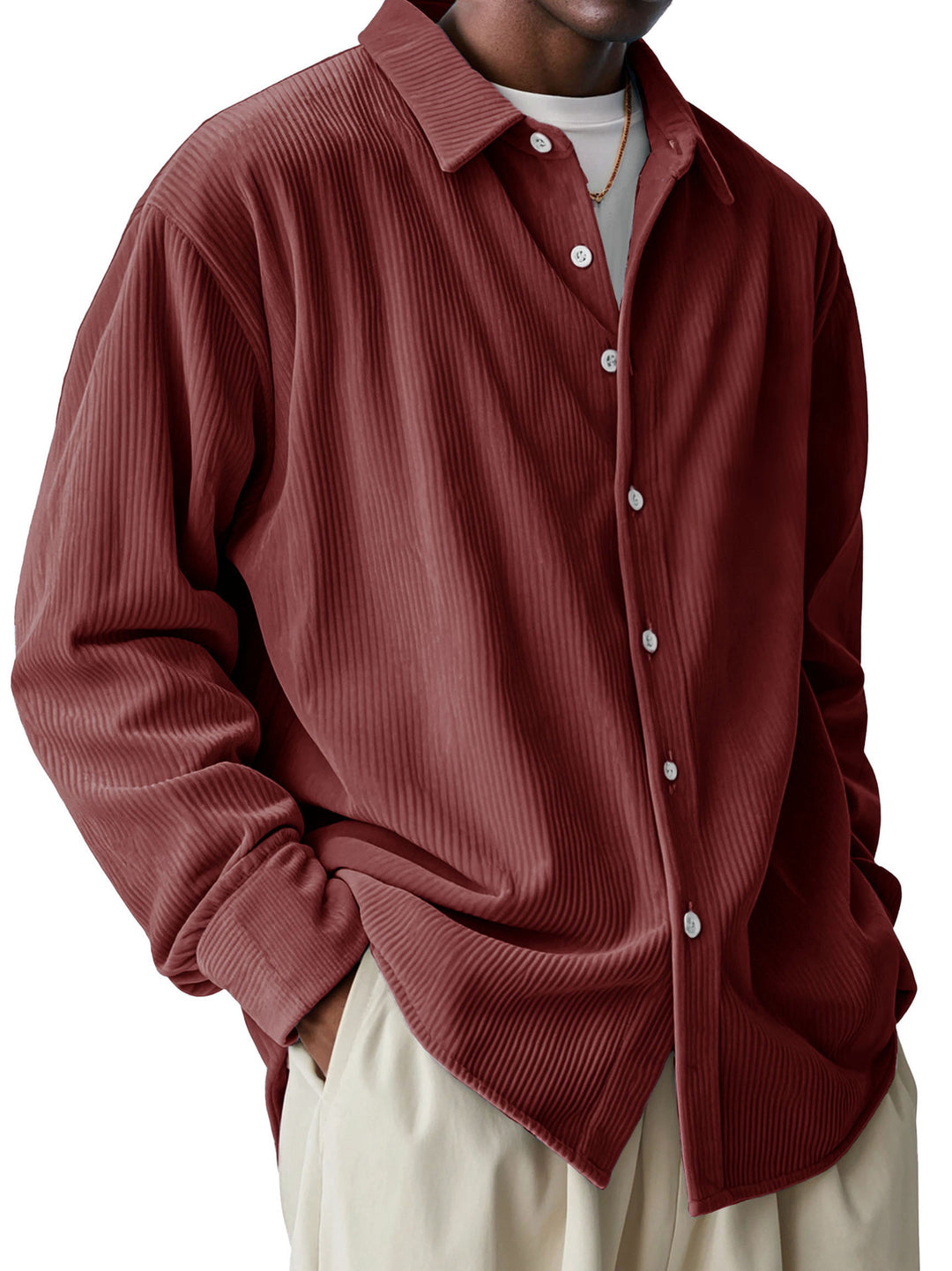 Men's oversized cord shirt with fine ribbed texture and relaxed fit Mune Fashion