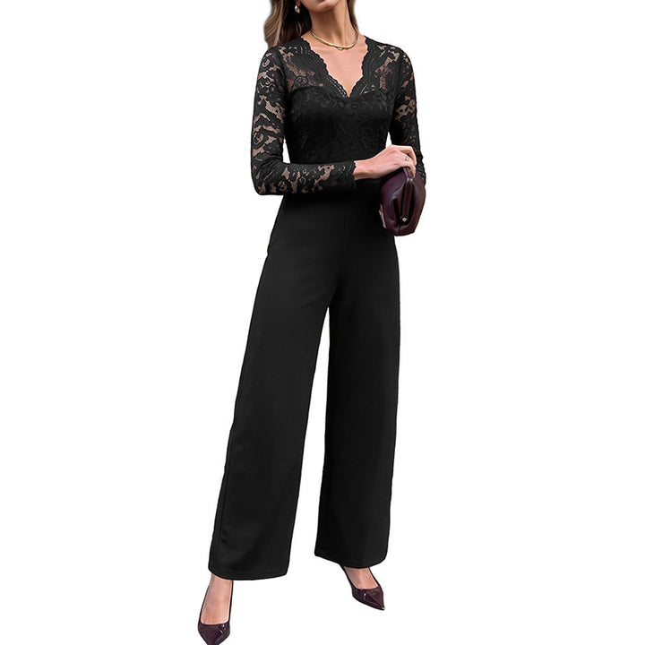 Women Elegant Jumpsuit with Lace Mune Fashion