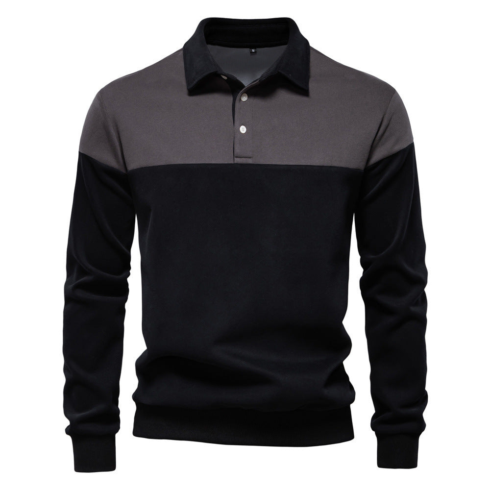Men's sporty-elegant long-sleeve polo in rugby style with contrasting collar and wide chest panel Mune Fashion