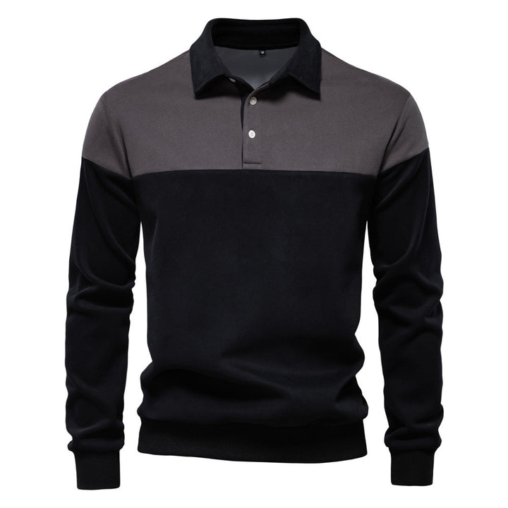 Men's sporty-elegant long-sleeve polo in rugby style with contrasting collar and wide chest panel Mune Fashion