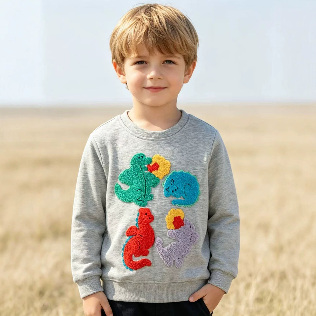 Children's sweatshirt with colorful dinosaur and flower appliqués Mune Fashion