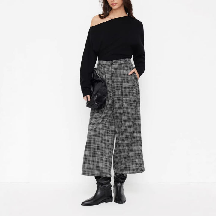 Women's wide culotte trousers with check pattern and high waist Drune