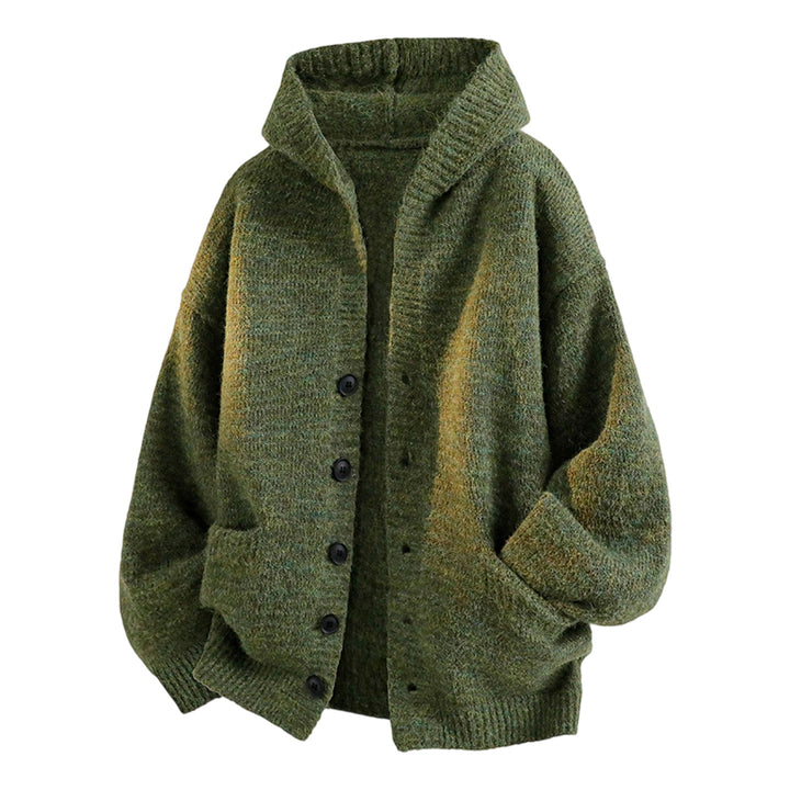 Women Cozy Cardigan with Hood and Buttons Mune Fashion