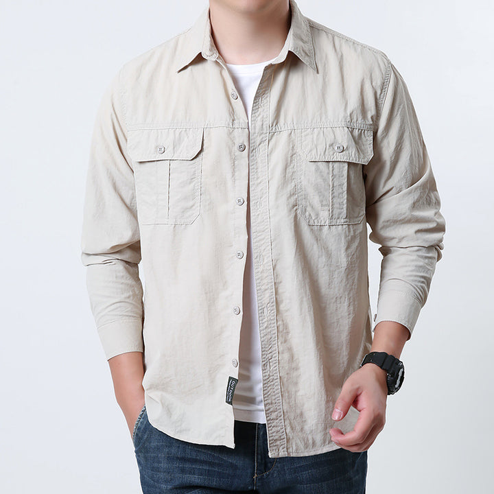 Men's light outdoor shirt jacket with double flap pockets, button-down front and breathable technical fabric Mune Fashion