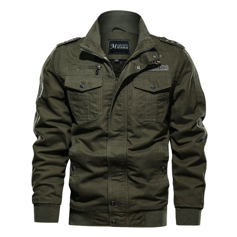 Men's field blouson made of canvas with epaulettes, utility patch pockets, and ribbed stand-up collar Mune Fashion