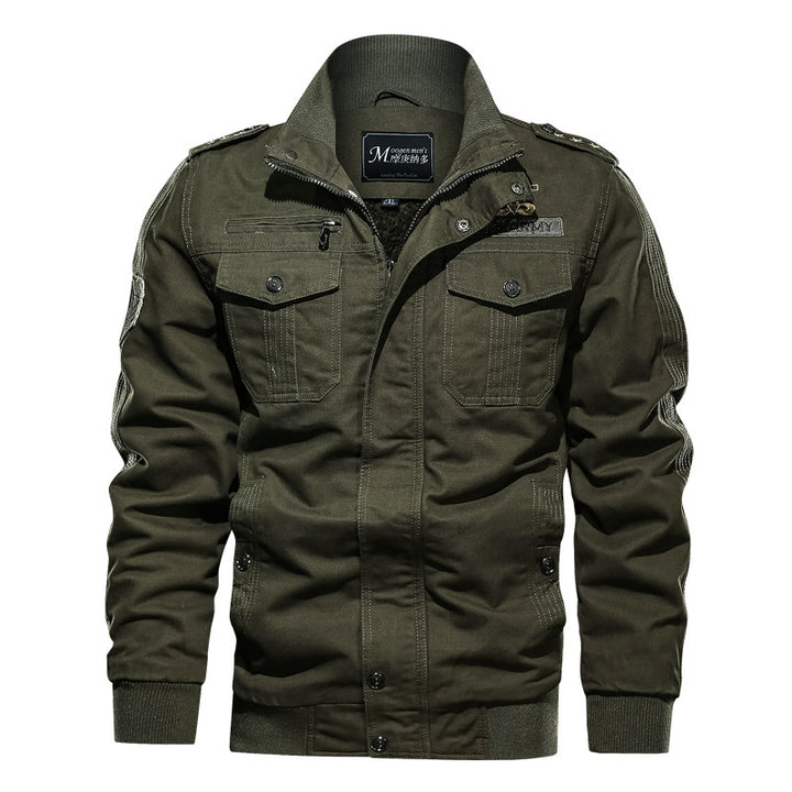 Men's field blouson made of canvas with epaulettes, utility patch pockets, and ribbed stand-up collar Mune Fashion