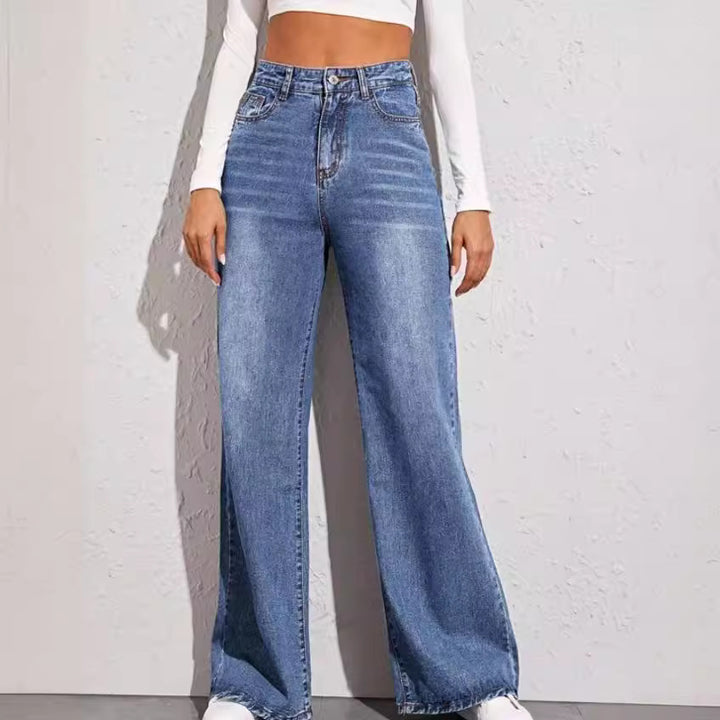 Women's high-waisted wide denim jeans with extra wide leg and raw hem Mune Fashion