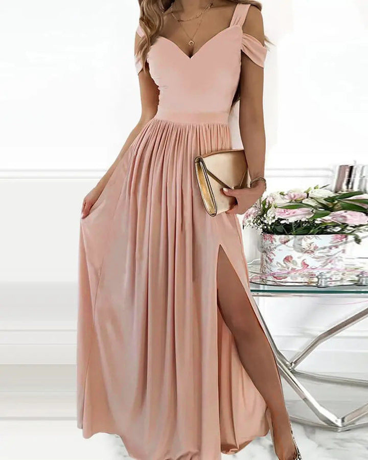Women’s Maxi Dress with Charming Neckline and Asymmetrical Slit Mune Fashion