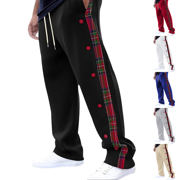 Men's loose jogging pants with side check stripe and snap button placket Mune Fashion