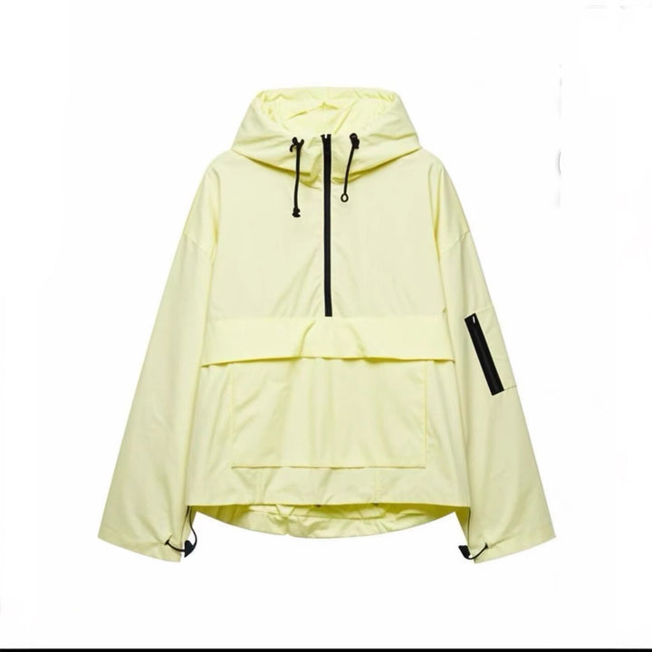 Women's Oversize Windbreaker-Anorak with Hood, Half-Zip and Kangaroo Pocket Mune Fashion