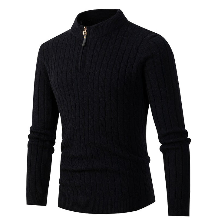 Men's cable-knit troyer with short stand-up collar, half-zip and tailored silhouette Mune Fashion