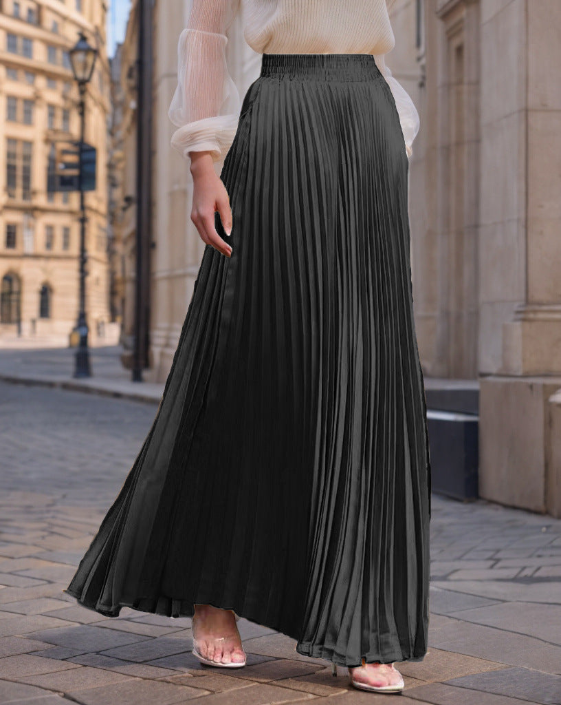 Women nan Maxi skirt pleated from flowing satin with elastic waistband Mune Fashion