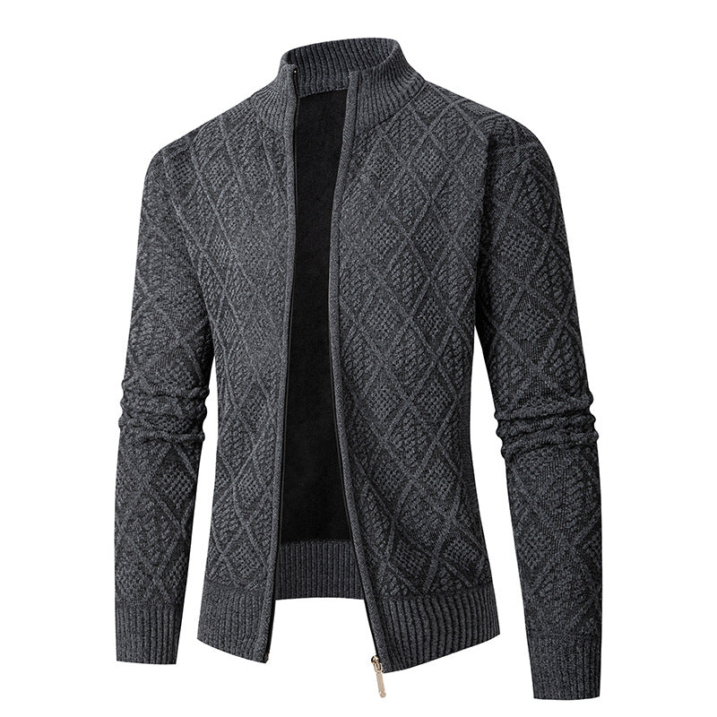 Men's knit zip jacket with diamond jacquard, standing collar and two-way zipper Mune Fashion