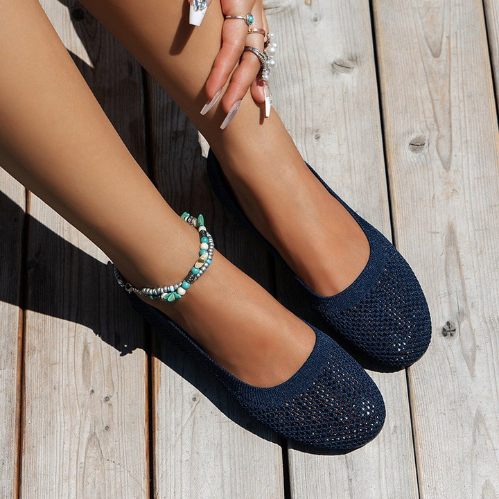 Women's knitted ballerina slippers with breathable mesh upper and ergonomic memory footbed Mune Fashion