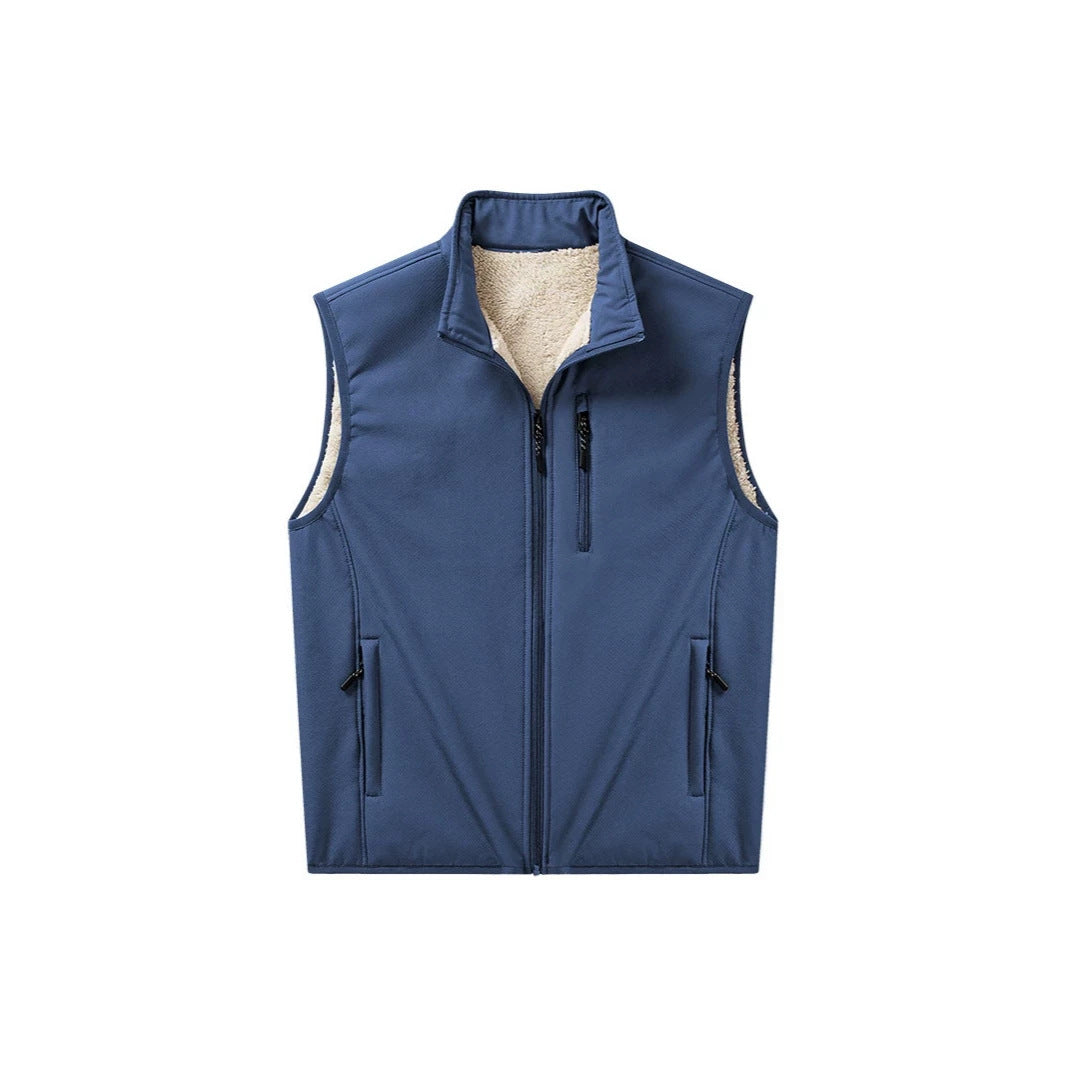 Men's Sherpa-lined softshell vest with stand-up collar and zippered pockets Mune Fashion