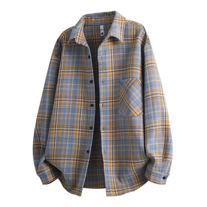 Unisex wide flannel shirt with checked pattern and applied chest pocket Mune Fashion
