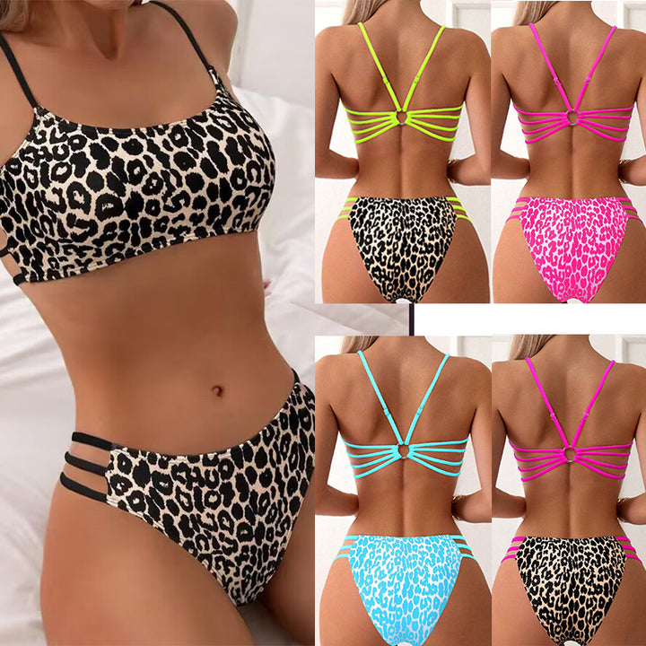 Women's bikini set with creative leopard pattern and adjustable straps Mune Fashion