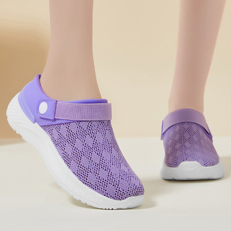 Women's breathable knit clog with adjustable heel strap and cushioned EVA platform sole Mune Fashion