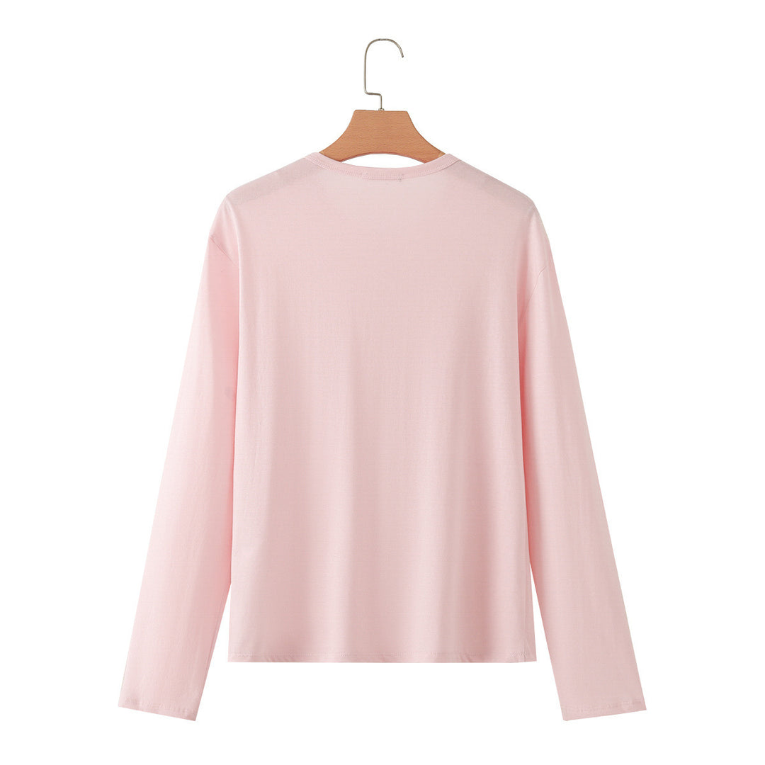 Women's Long Sleeve Henley Shirt with Button Placket and Attached Chest Pockets Drune