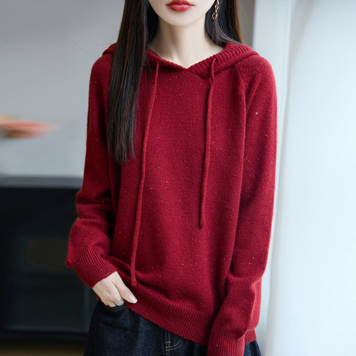 Women's Soft Fine Knit Hoodie with Nep Yarn and Ribbed Cuffs Mune Fashion
