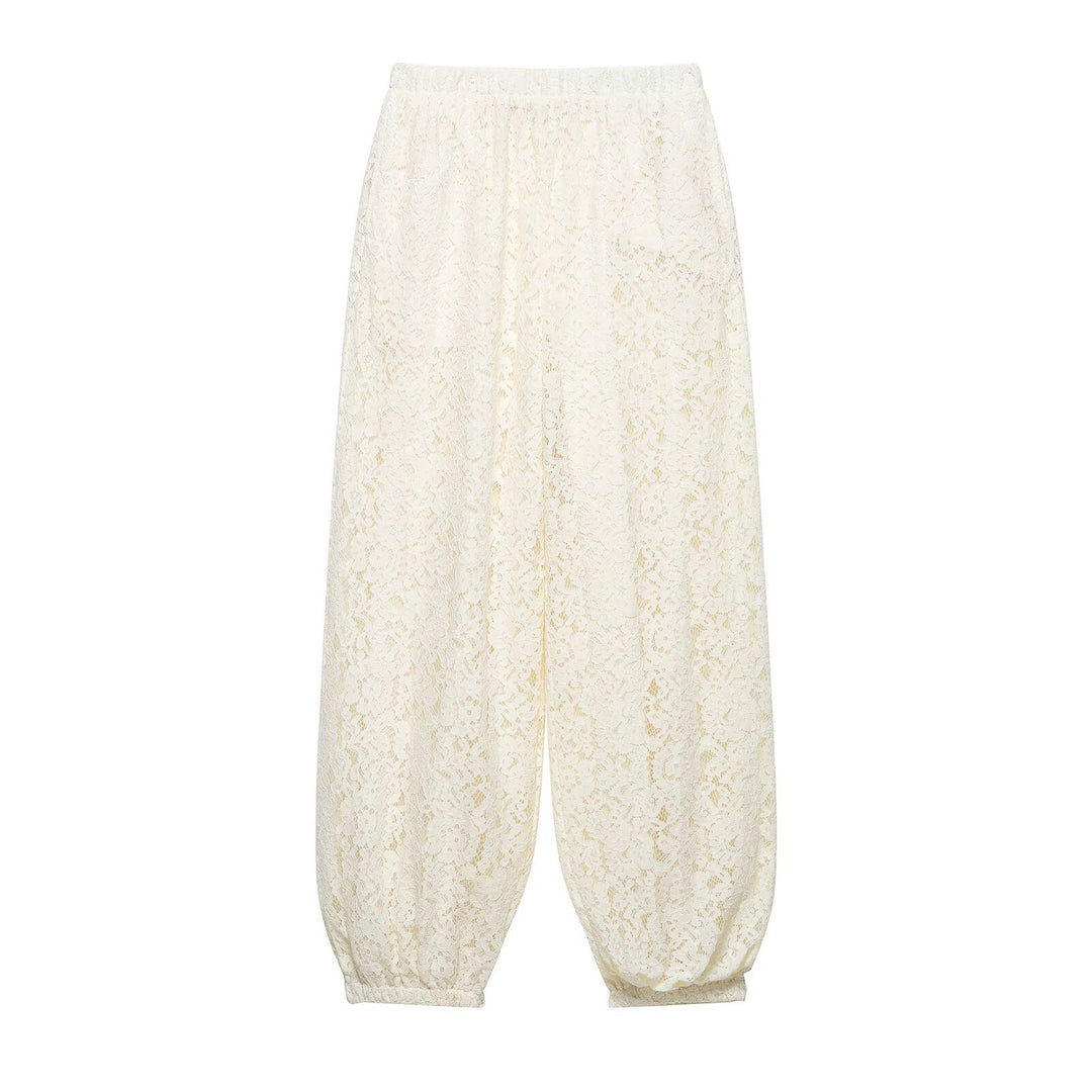 Women Wide Lace Harem Pants with Elastic Waistband Mune Fashion