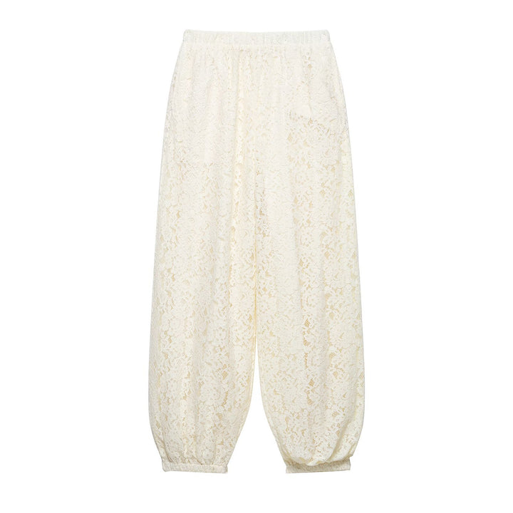 Women Wide Lace Harem Pants with Elastic Waistband Mune Fashion