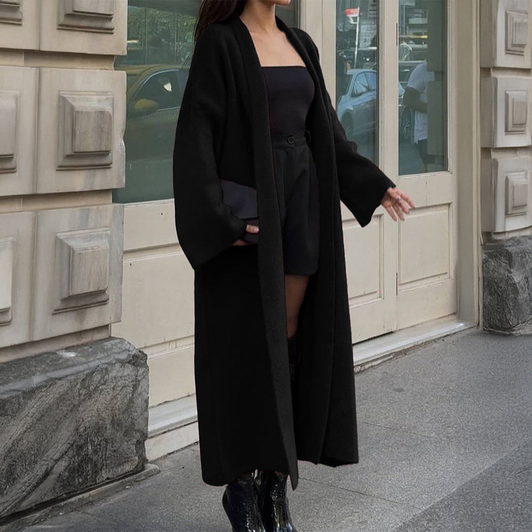 Women's extra-long oversized knit coat with open cut, wide sleeves and kimono collar Mune Fashion