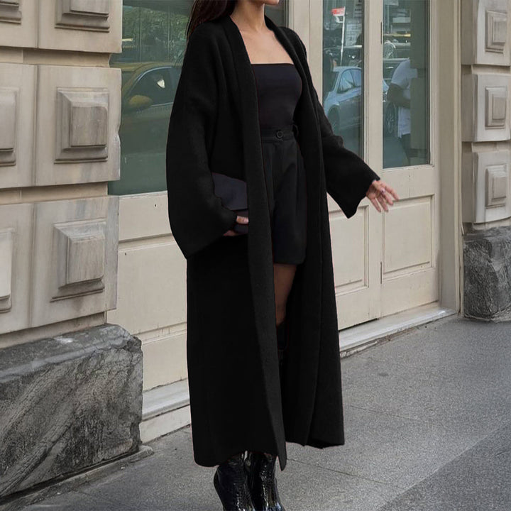 Women's extra-long oversized knit coat with open cut, wide sleeves and kimono collar Mune Fashion