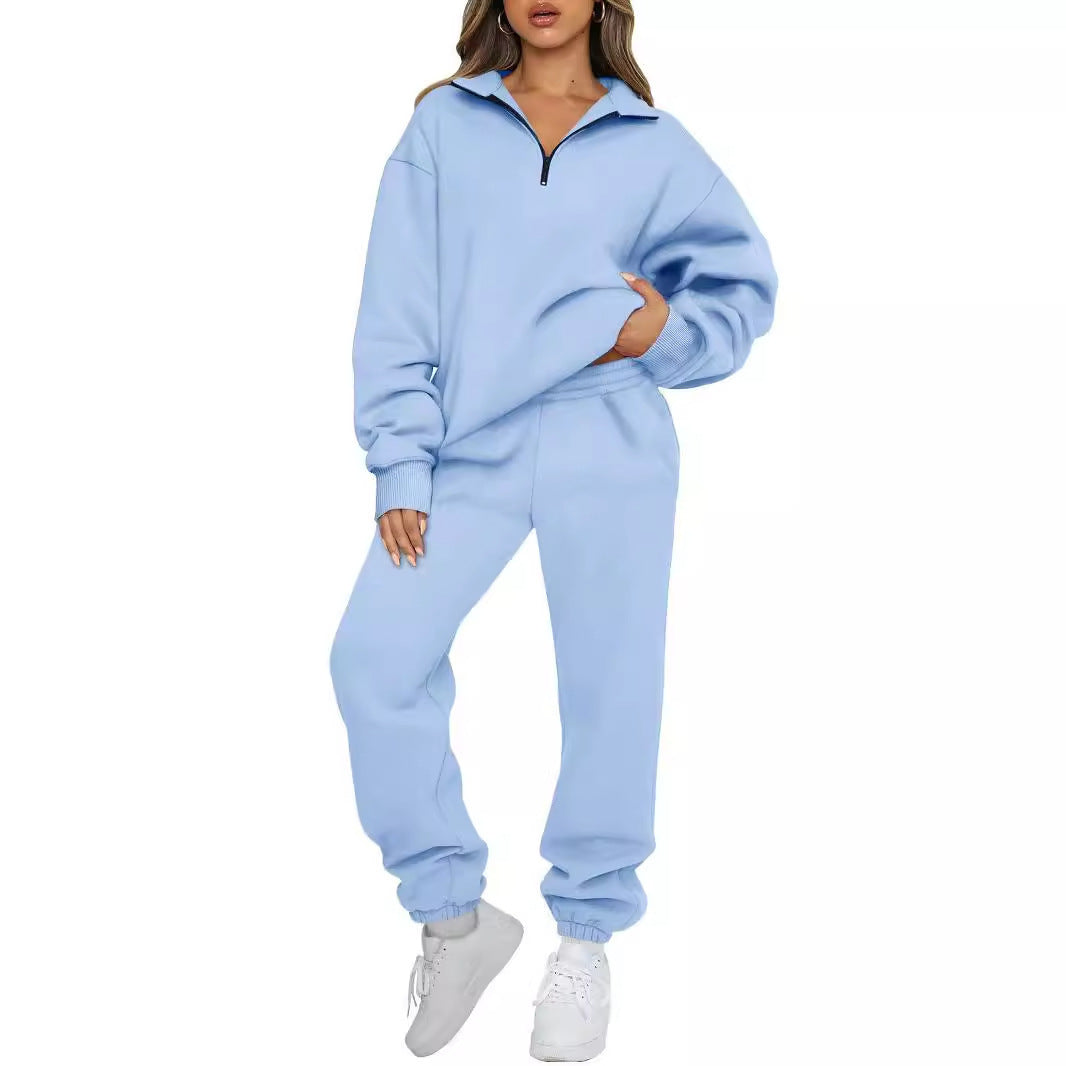 Women's casual half-zip lounge set with oversized sweatshirt and high-waisted joggers Mune Fashion