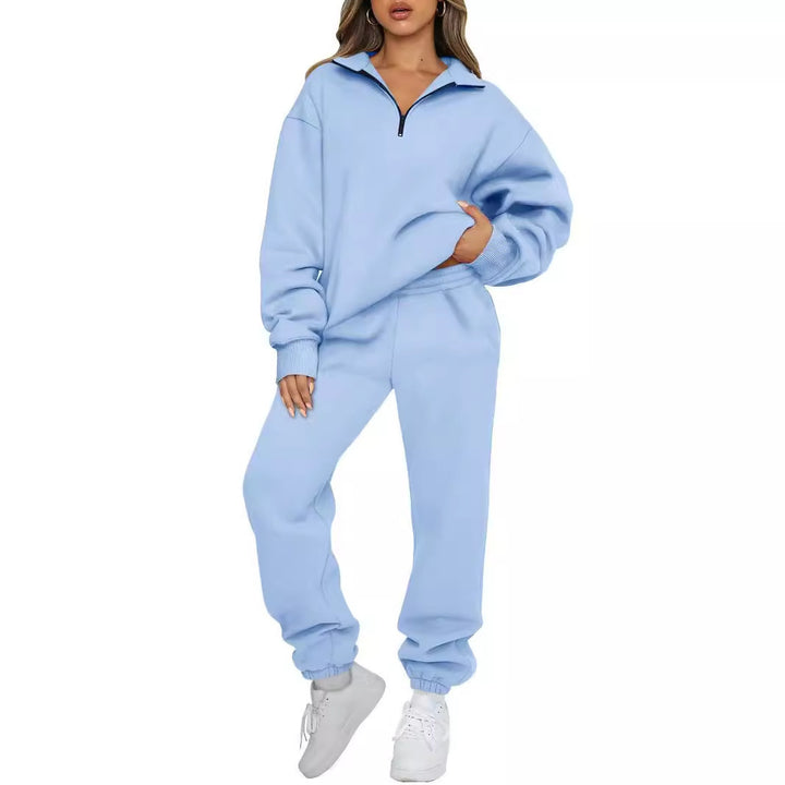 Women's casual half-zip lounge set with oversized sweatshirt and high-waisted joggers Mune Fashion