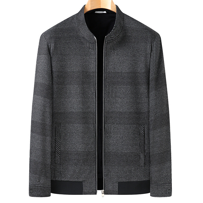 Men's bomber jacket with jacquard stripe structure, stand-up collar and concealed zipper Mune Fashion