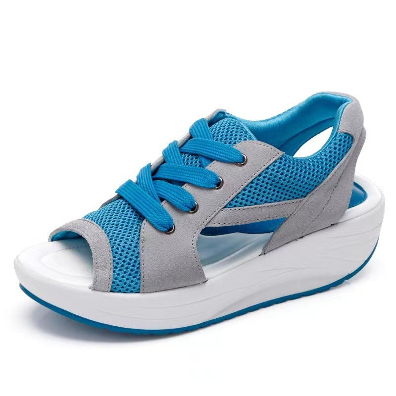 Women's Sporty Wedge Sandals with Breathable Mesh, Open Toes and Lacing Mune Fashion