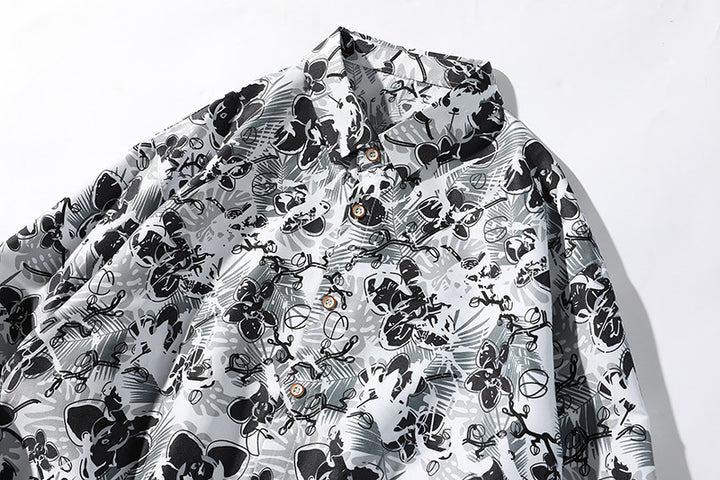 Men's Oversize Button-Up Shirt with Graphic Allover Print and Loose Relaxed Fit Mune Fashion